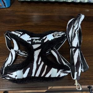 Zebra Print Dog Harness and Leash Set - Black and White